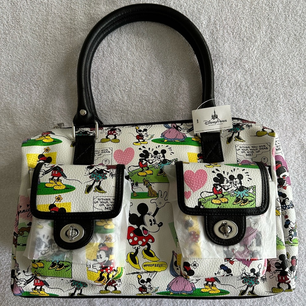 Disney Parks Mickey Minnie Mouse Comic Strip Satchel Handbag NWT
